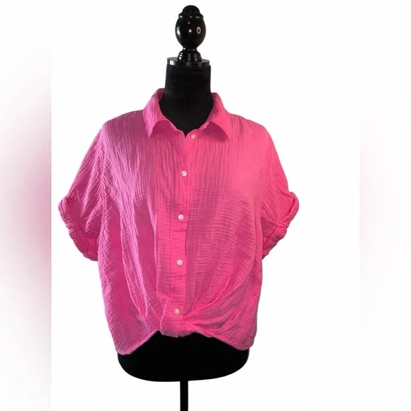 Universal Thread Button-Down Twist Front Crop, Size Oversized Lg - Picture 1 of 3